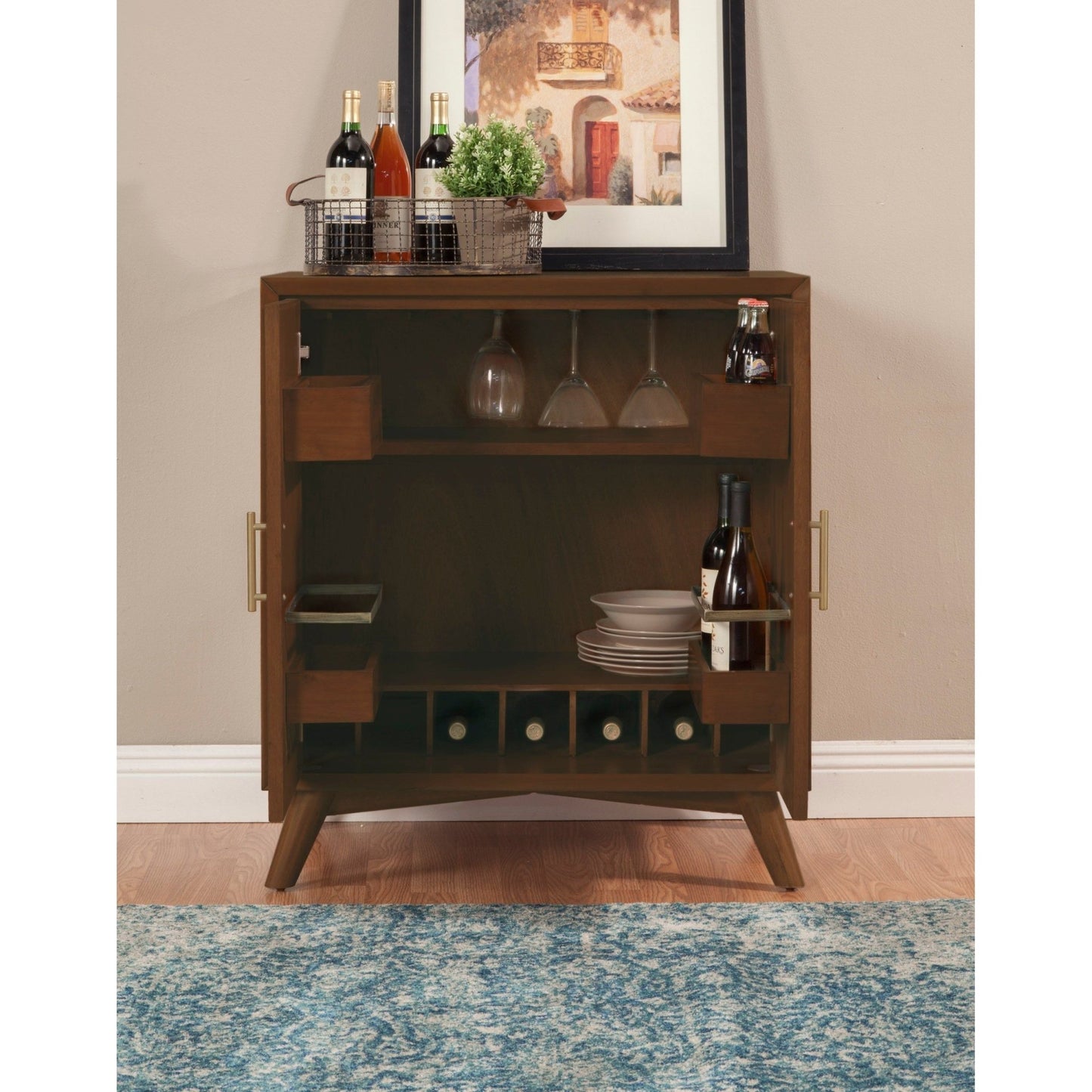 Flynn Small Bar Cabinet, Walnut - Alpine Furniture