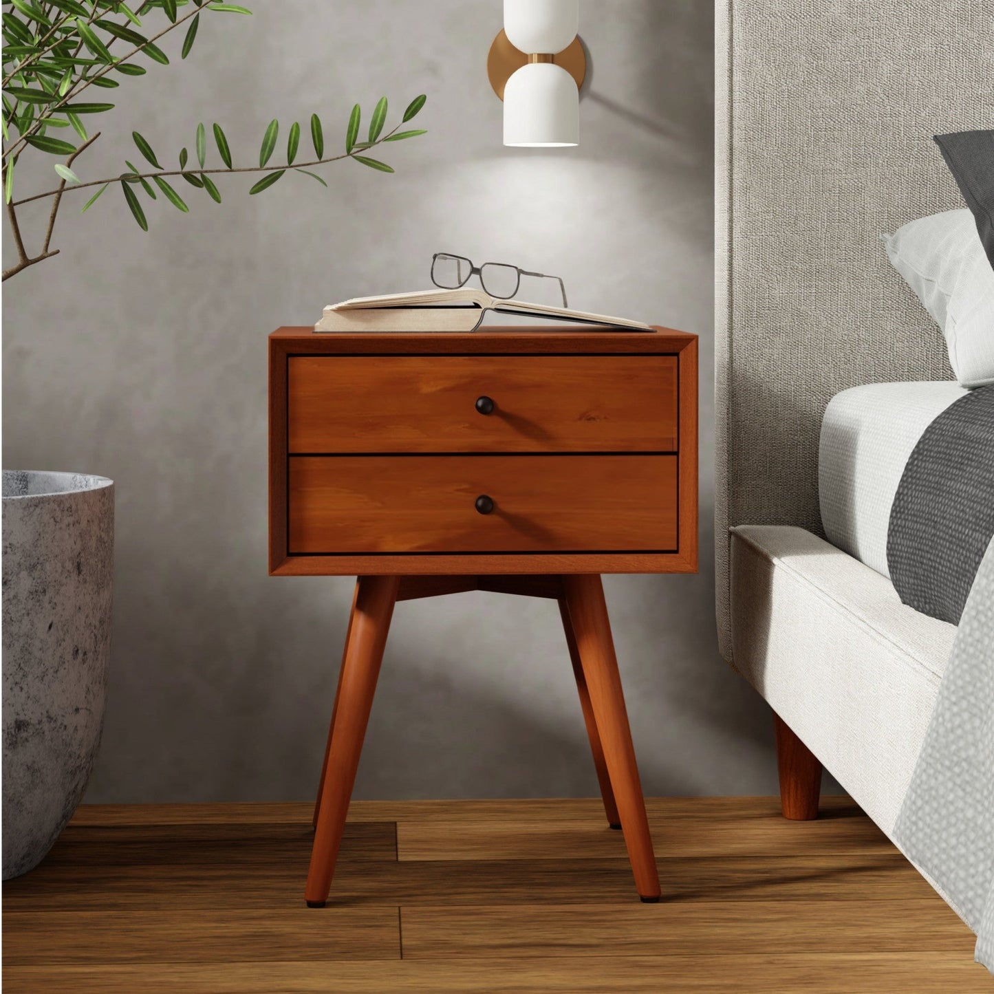 Flynn Small Nightstand, Acorn - Alpine Furniture
