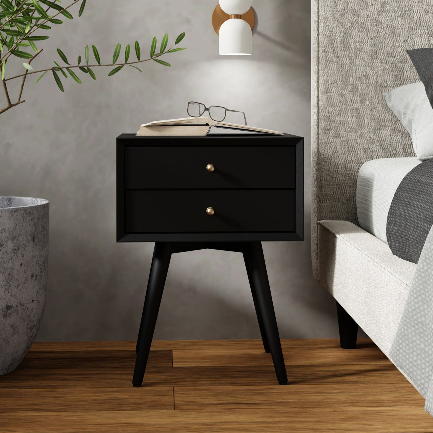 Flynn Small Nightstand, Black - Alpine Furniture
