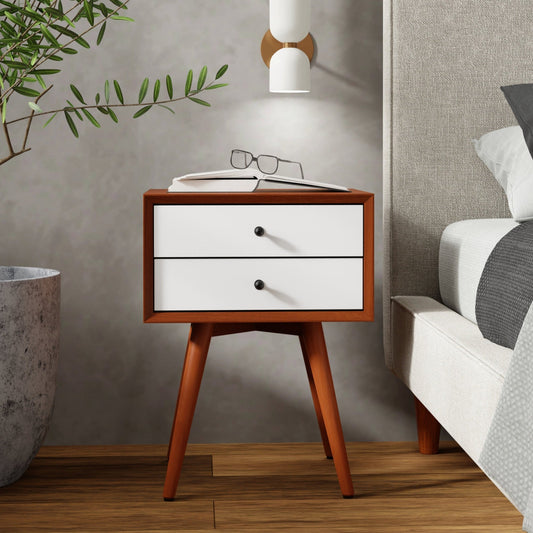 Flynn Small Nightstand, Two Tone (Acorn & White) - Alpine Furniture
