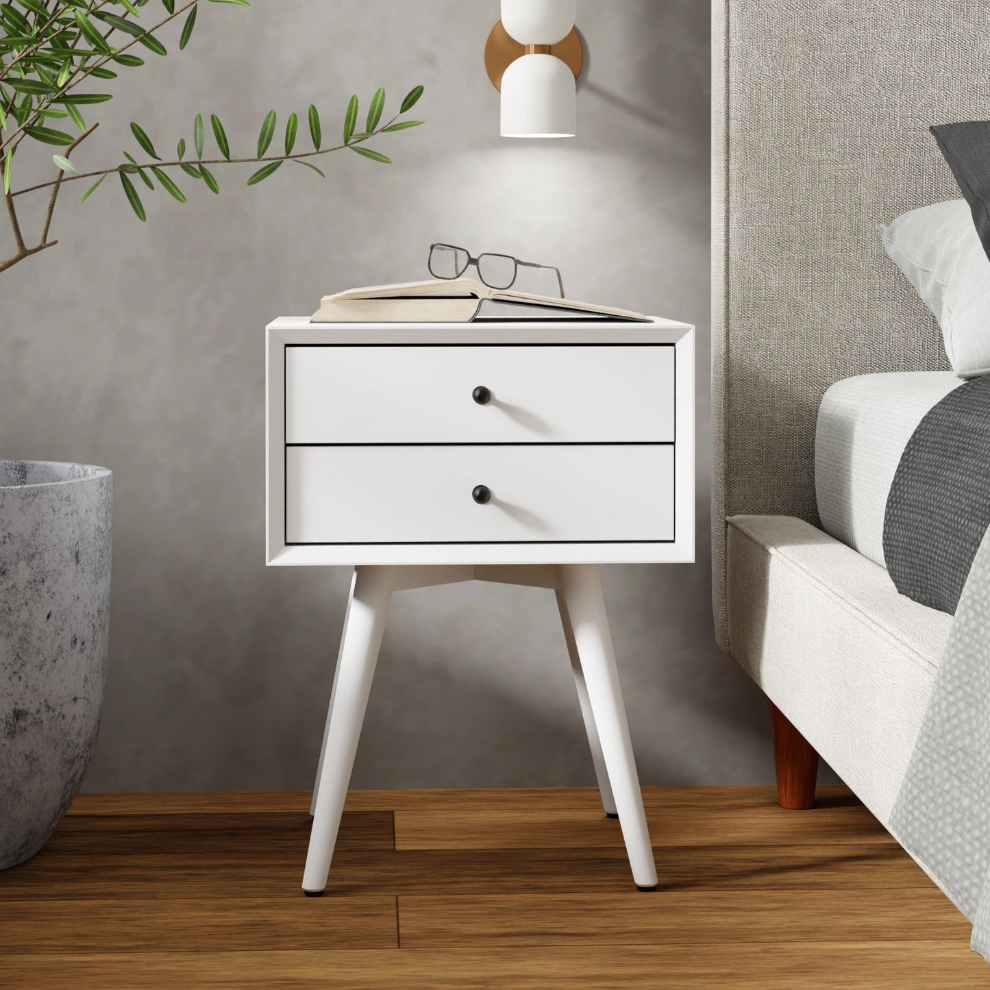Flynn Small Nightstand, White - Alpine Furniture