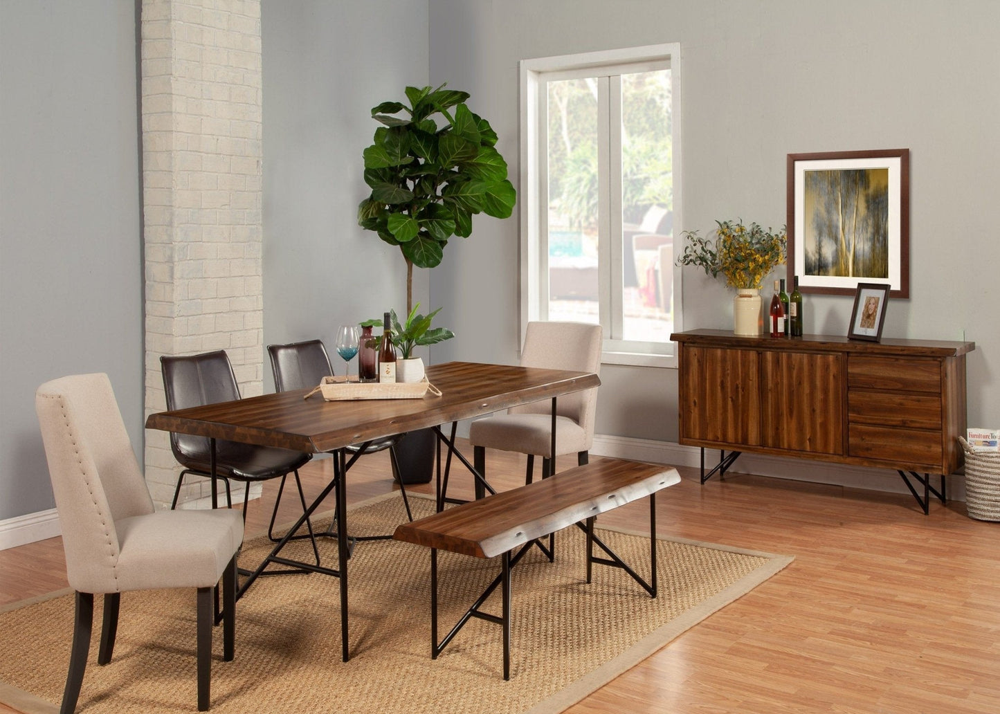 Live Edge Dining Table, Light Walnut - Alpine Furniture