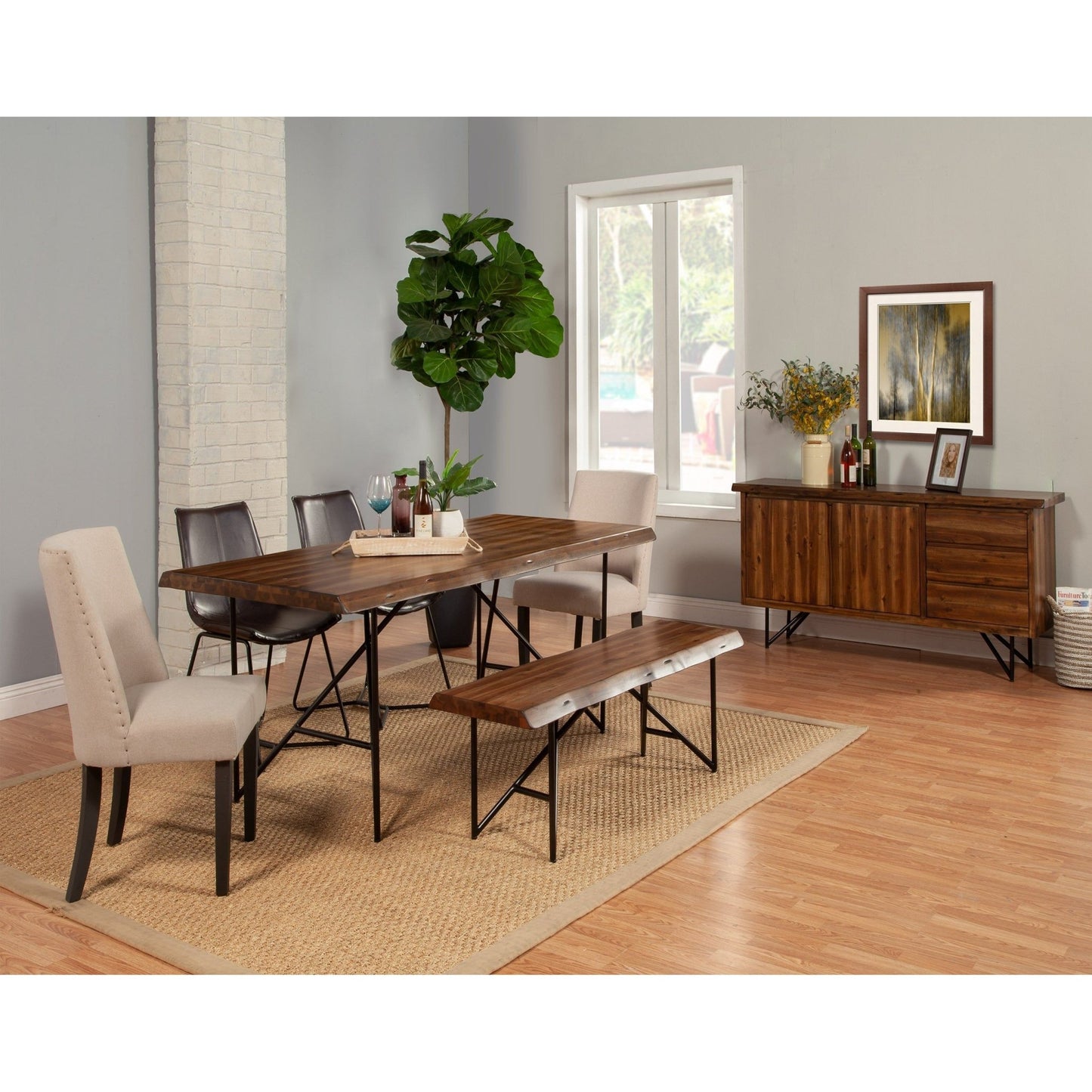 Live Edge Leather Chairs, Dark Brown - Alpine Furniture