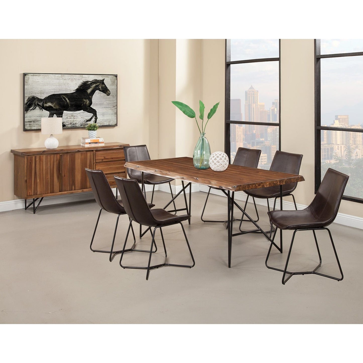 Live Edge Leather Chairs, Dark Brown - Alpine Furniture