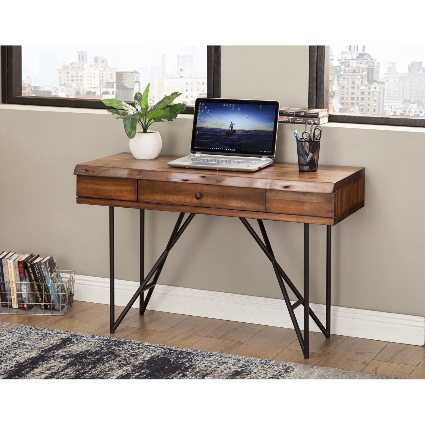 Live Edge Writing Desk, Light Walnut - Alpine Furniture