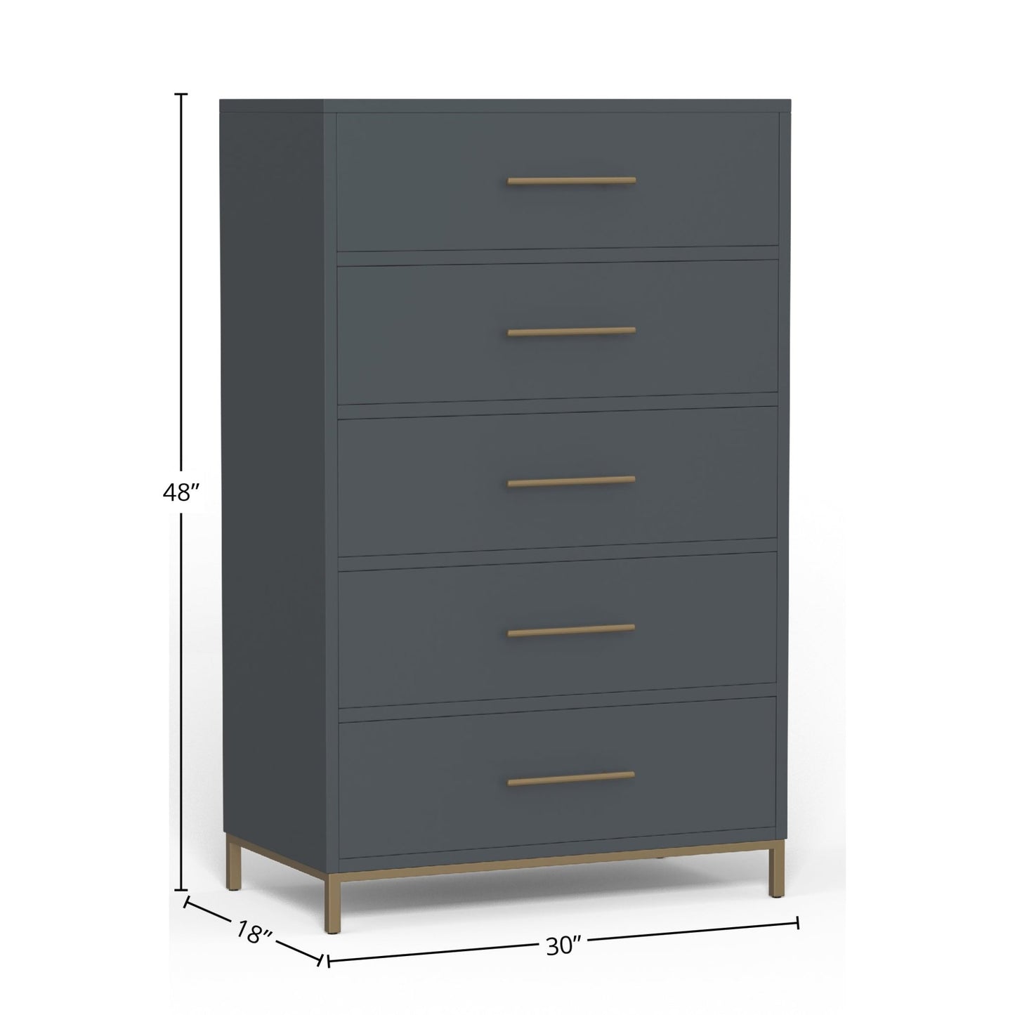 Madelyn Five Drawer Chest, Slate Gray - Alpine Furniture