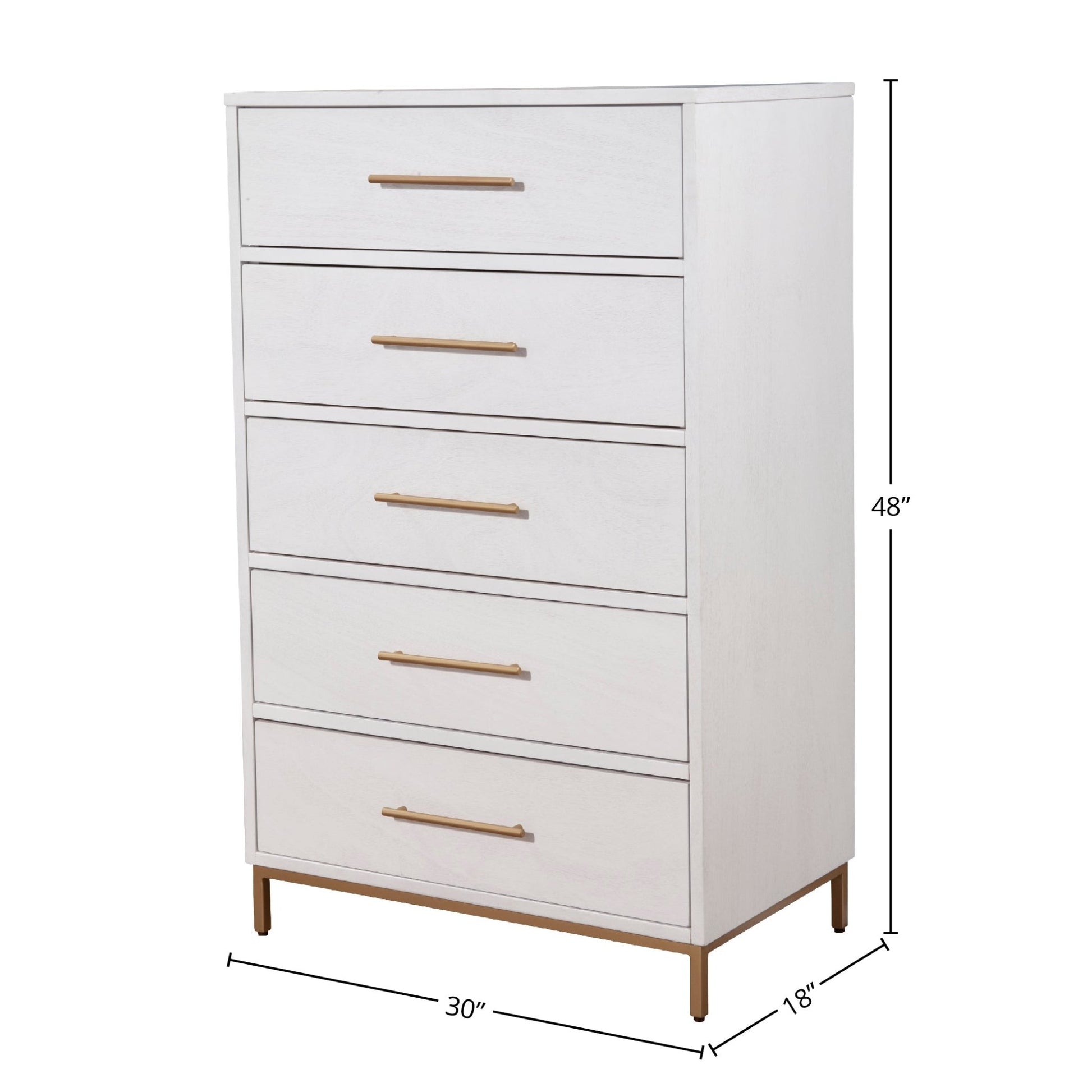 Madelyn Five Drawer Chest, White - Alpine Furniture