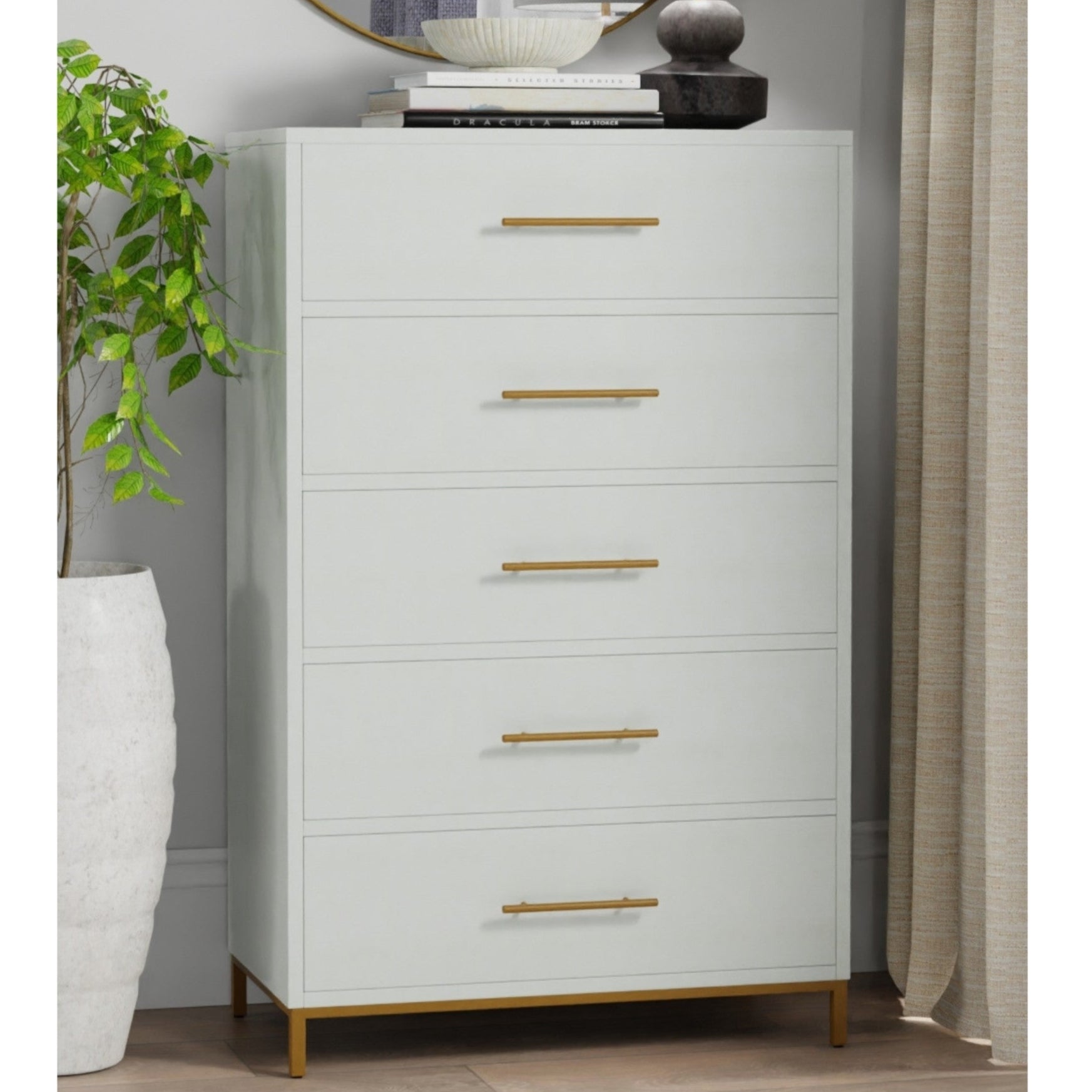 Madelyn Five Drawer Chest, White - Alpine Furniture
