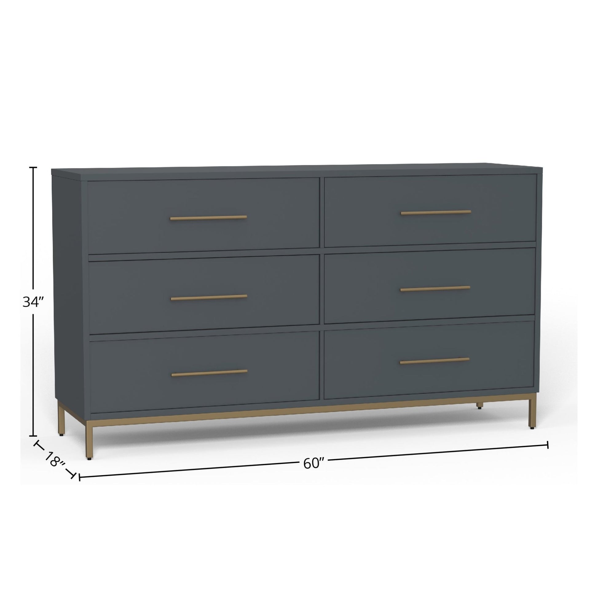 Madelyn Six Drawer Dresser, Slate Gray - Alpine Furniture