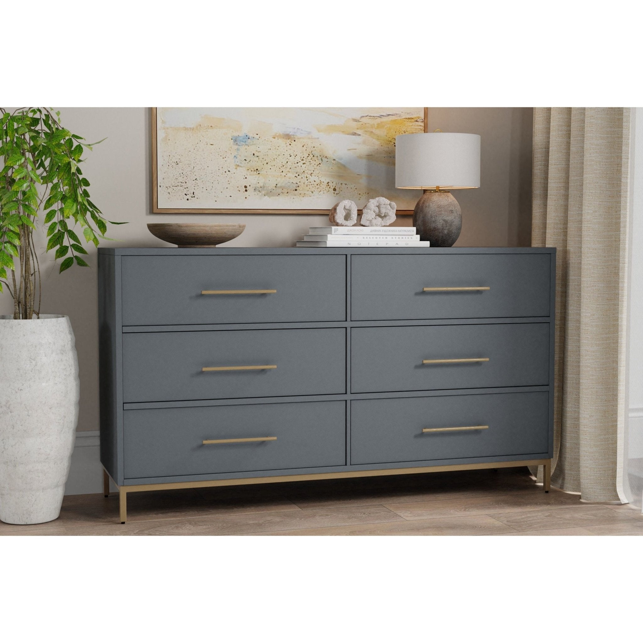 Madelyn Six Drawer Dresser in Slate Gray - Alpine Furniture 2010G-03 Madelyn Six Drawer Dresser in Slate Gray - Alpine Furniture 2010G-03