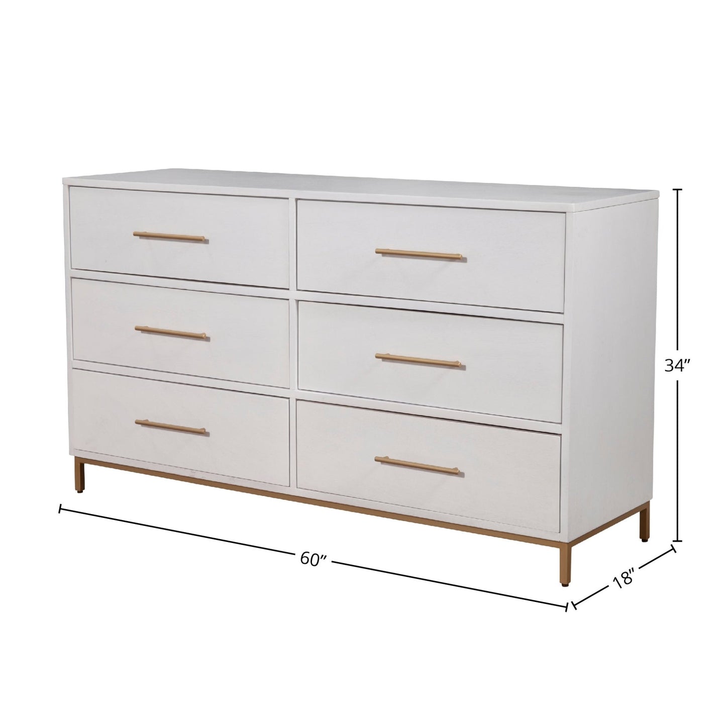 Madelyn Six Drawer Dresser, White - Alpine Furniture