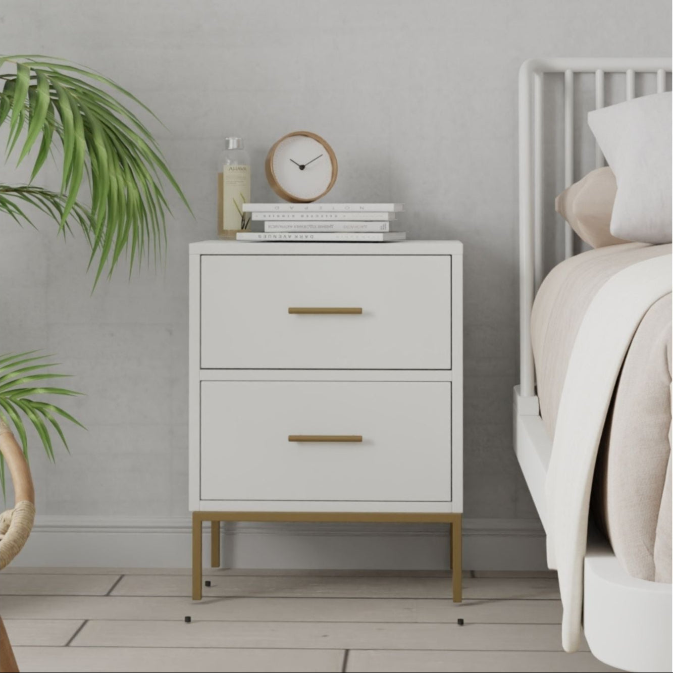 Madelyn Two Drawer Nightstand, White - Alpine Furniture