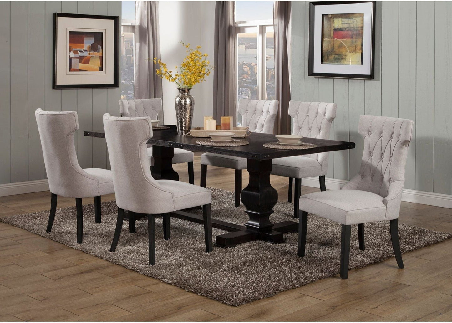 Manchester Upholstered Side Chairs, Light Grey/Black - Alpine Furniture