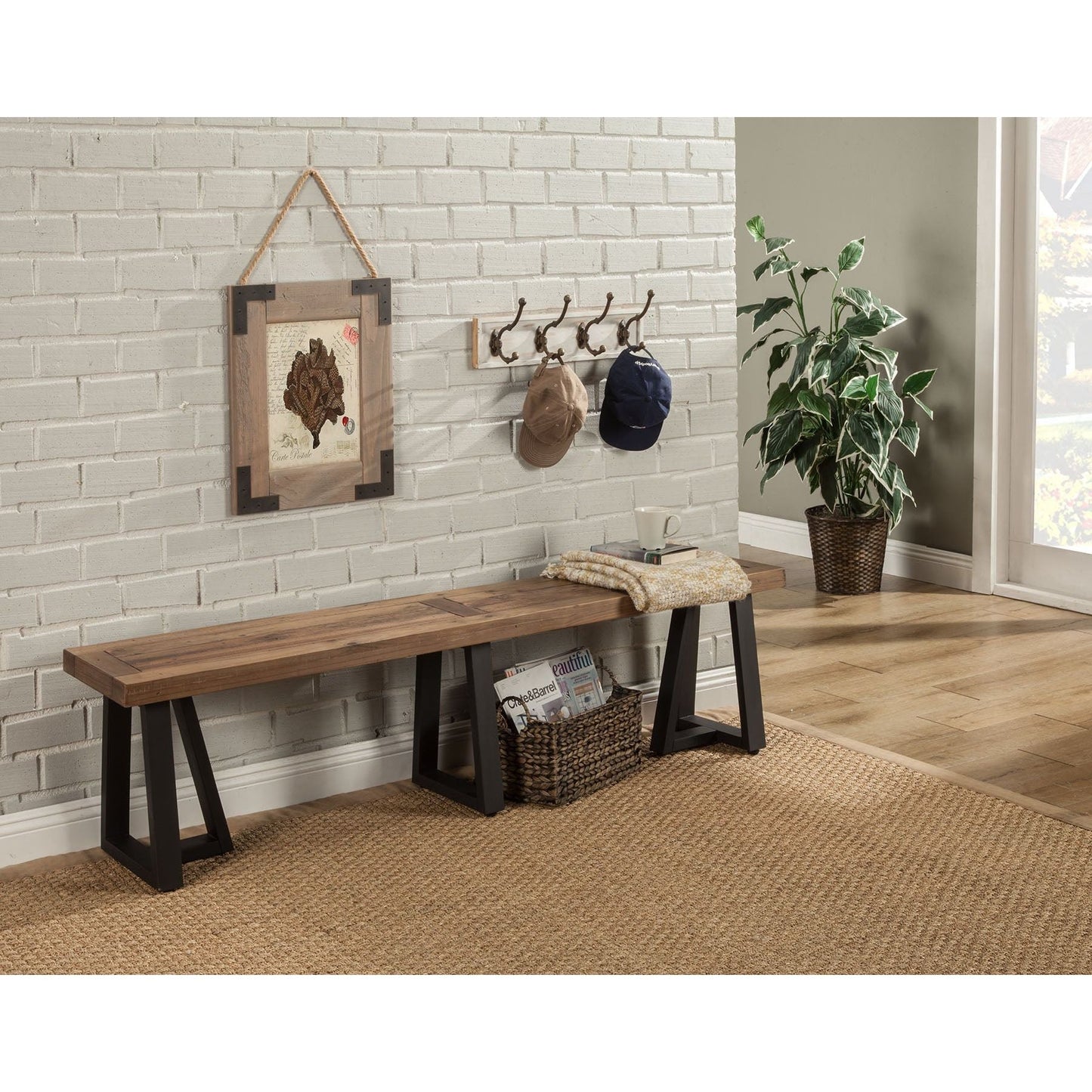 Prairie Dining Bench, Natural/Black - Alpine Furniture