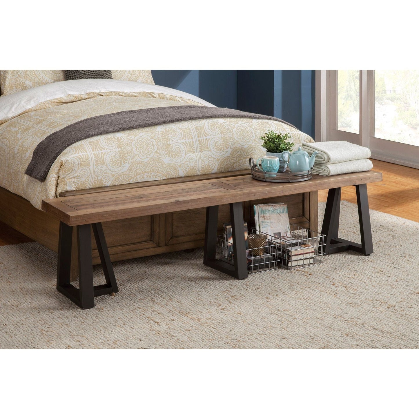 Prairie Dining Bench, Natural/Black - Alpine Furniture