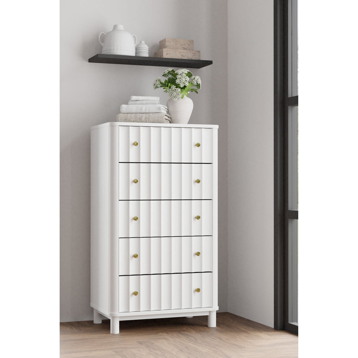 Stapleton Five Drawer Chest, White - Alpine Furniture