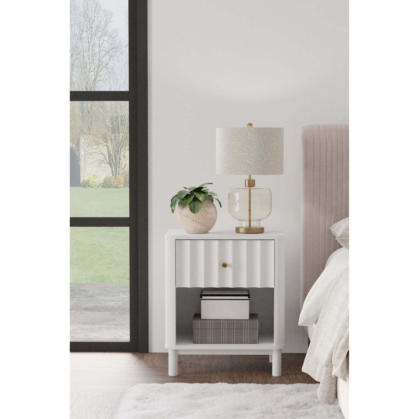 Stapleton One Drawer Nightstand, White - Alpine Furniture