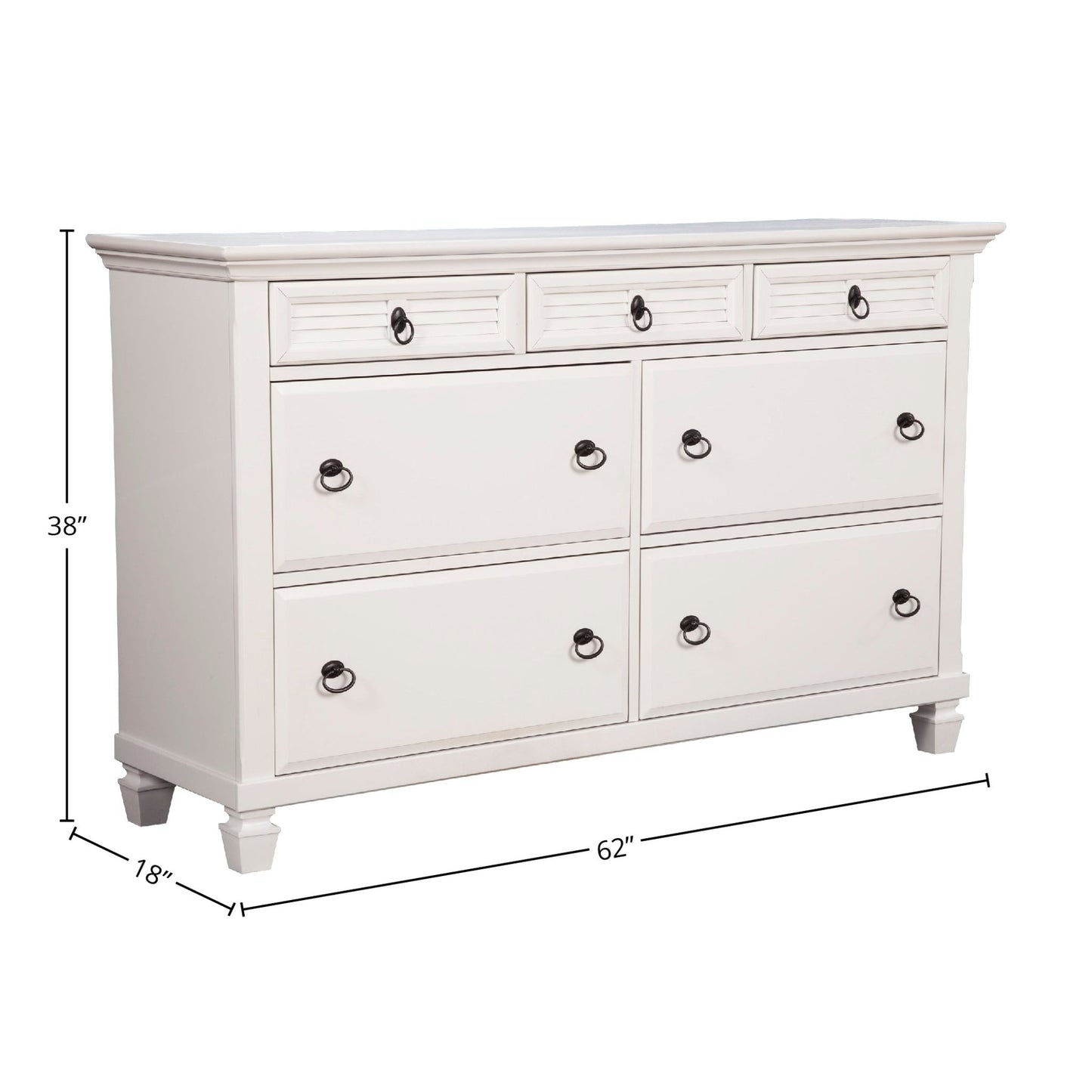 Winchester 7 Drawer Dresser, White - Alpine Furniture