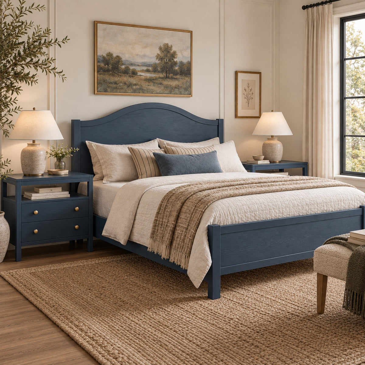 Avery Platform Bed, Navy Blue - Alpine Furniture