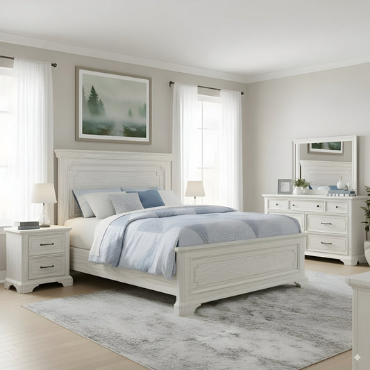 Clara Panel Bed, White Mist - Alpine Furniture
