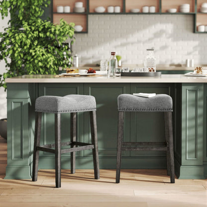 CoCo Upholstered Backless Saddle Seat Bar Stools 29' height Set of 2, Gray - Alpine Furniture