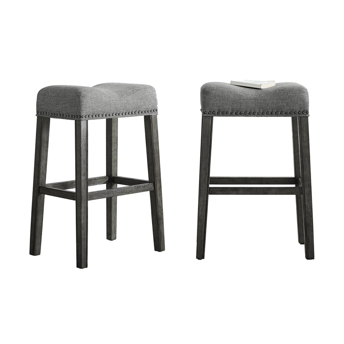 CoCo Upholstered Backless Saddle Seat Bar Stools 29' height Set of 2, Gray - Alpine Furniture