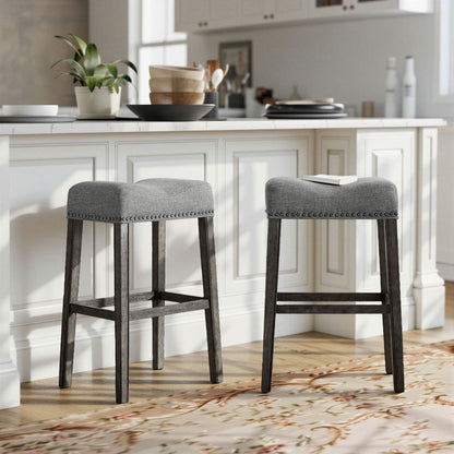 CoCo Upholstered Backless Saddle Seat Bar Stools 29' height Set of 2, Gray - Alpine Furniture