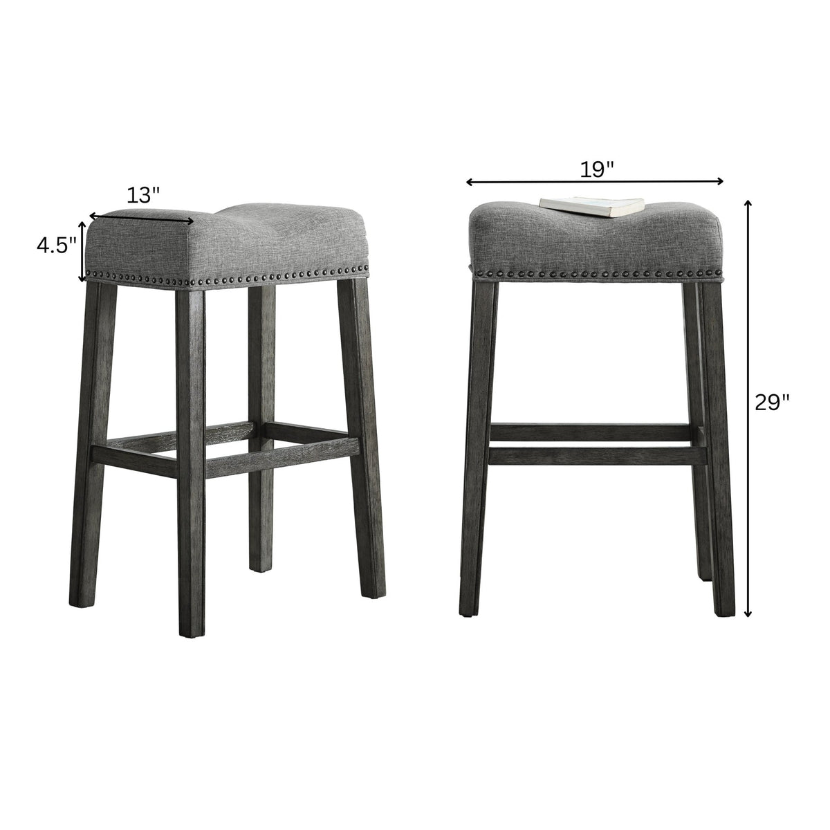 CoCo Upholstered Backless Saddle Seat Bar Stools 29' height Set of 2, Gray - Alpine Furniture