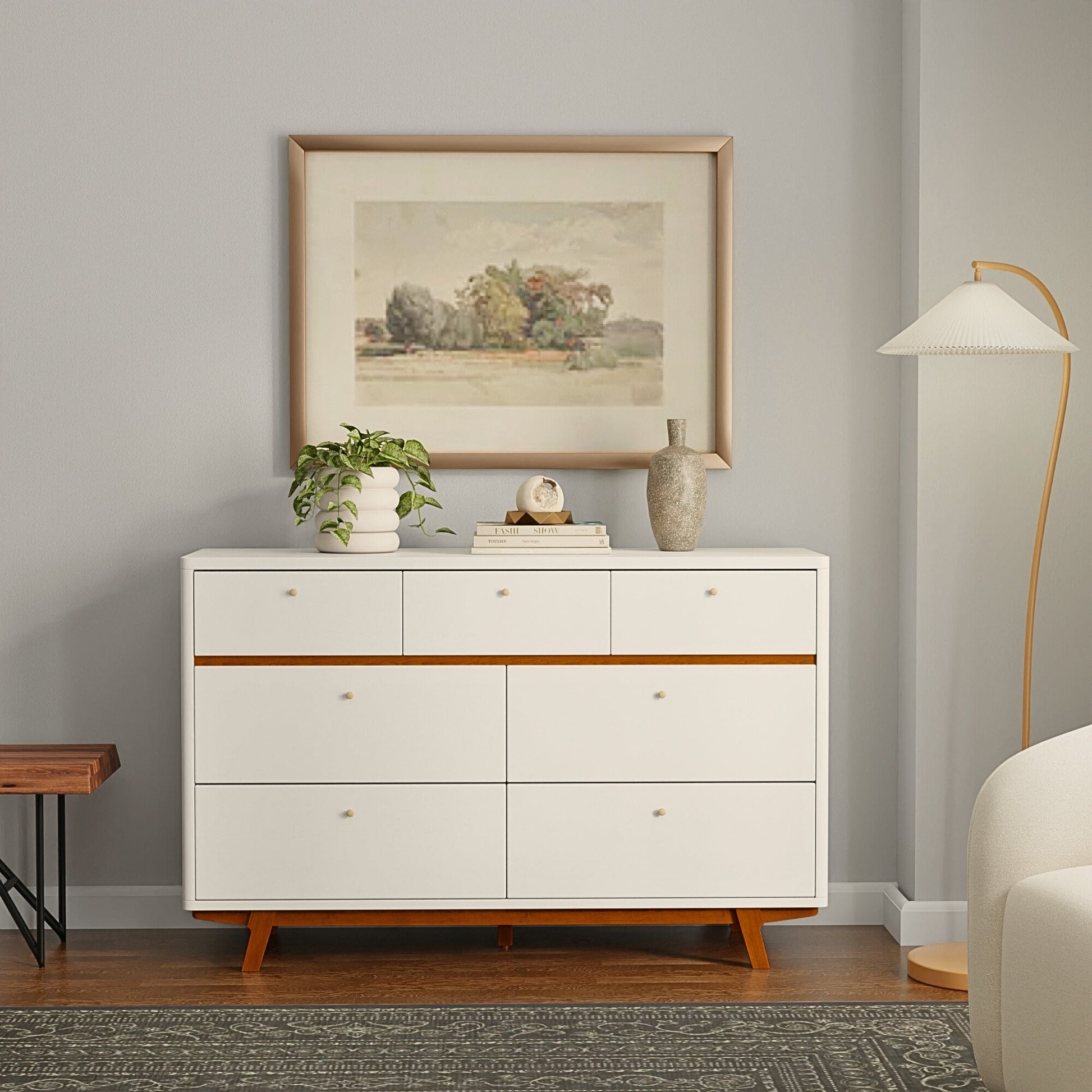 white mid century modern dresser Dakota Dresser