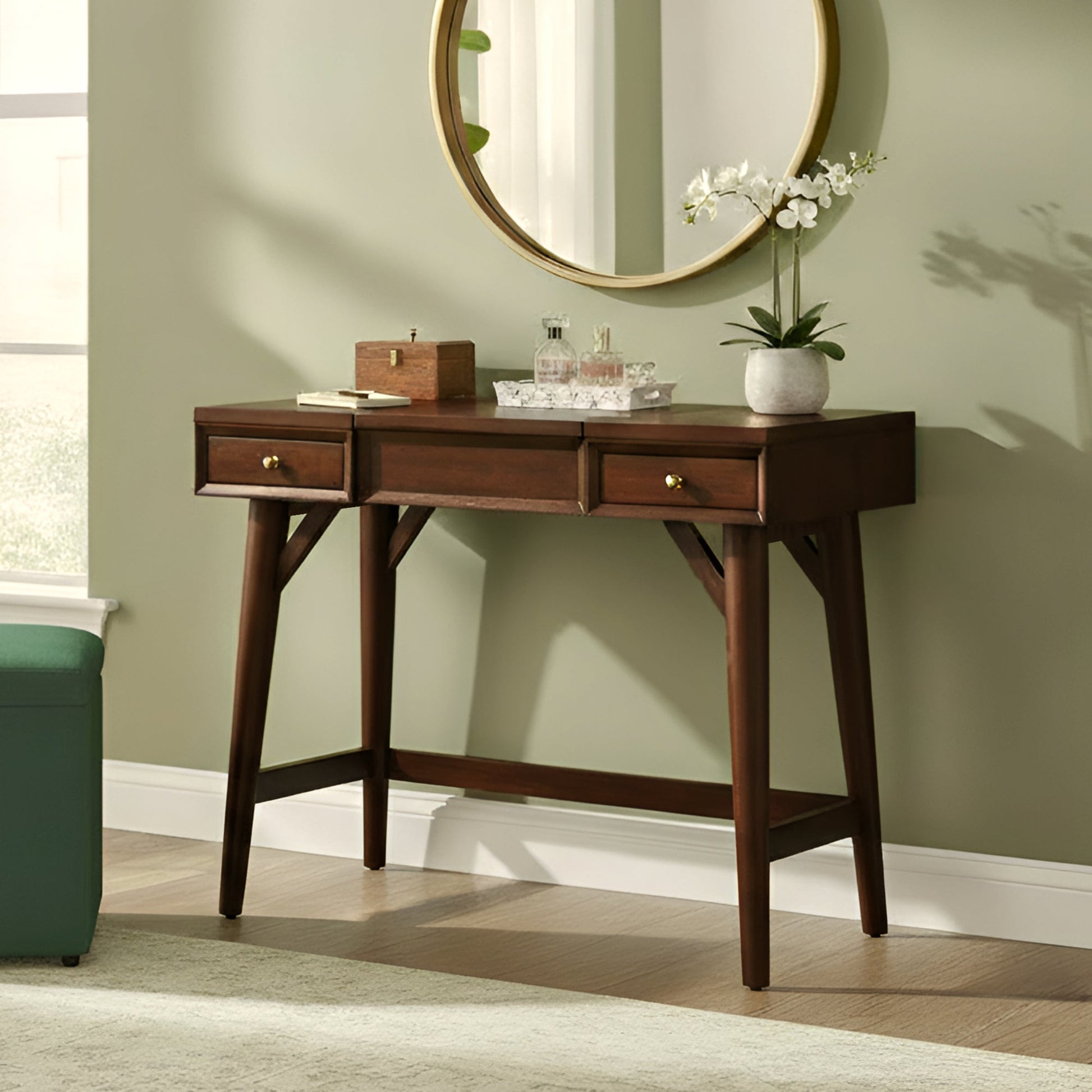 Flynn Bedroom Vanity, Walnut - Alpine Furniture