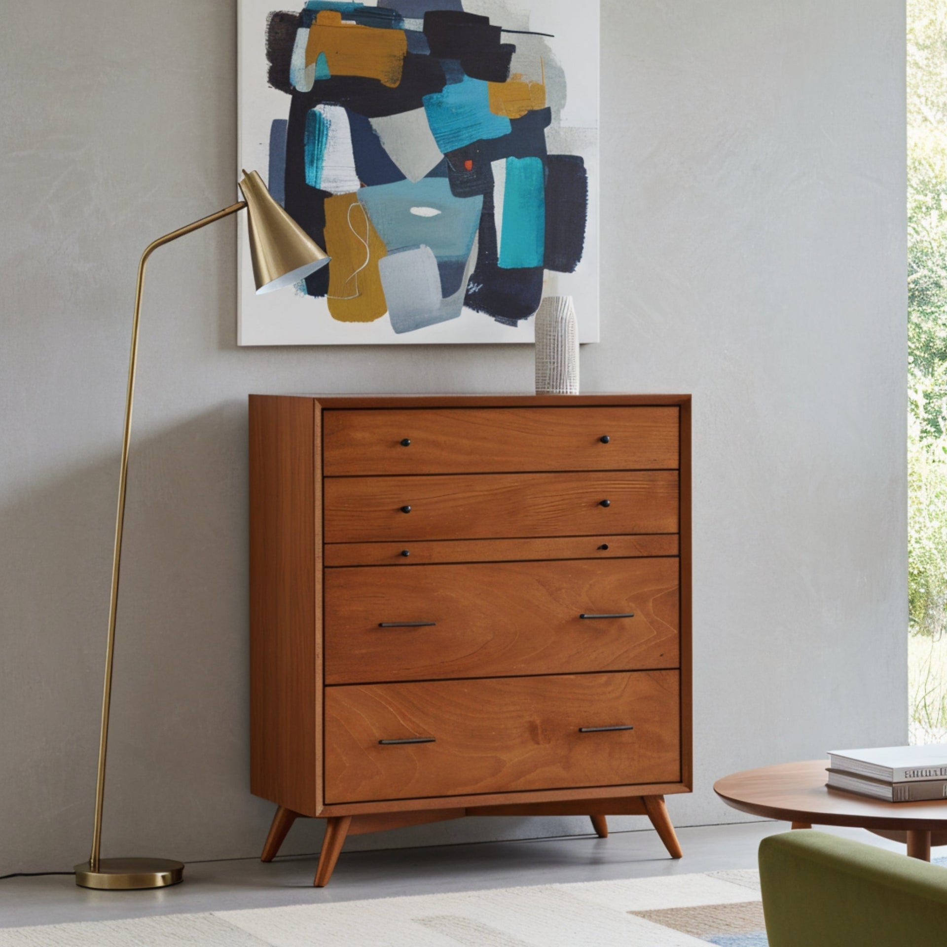 mid century modern dresser chest Charlton Home Mid Century Modern Drawer Dresser, 6 Drawer Fluted Dresser With Solid Wood Legs, Gold Handles & Curved Edges Design For Entryways,