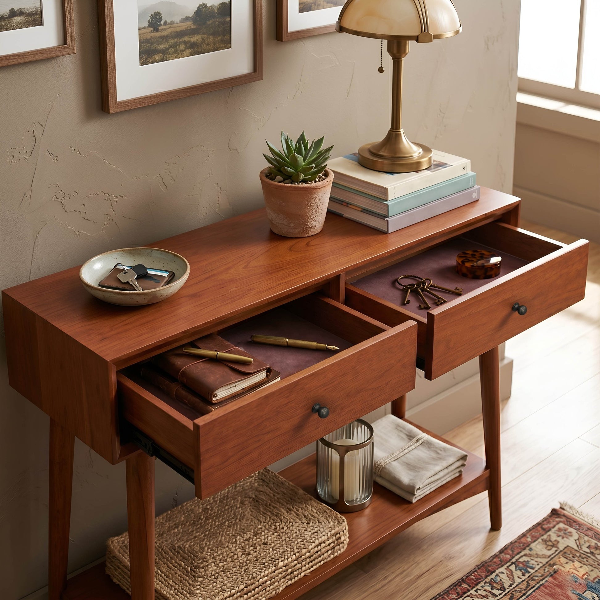 Flynn Console Table, Chestnut - Alpine Furniture