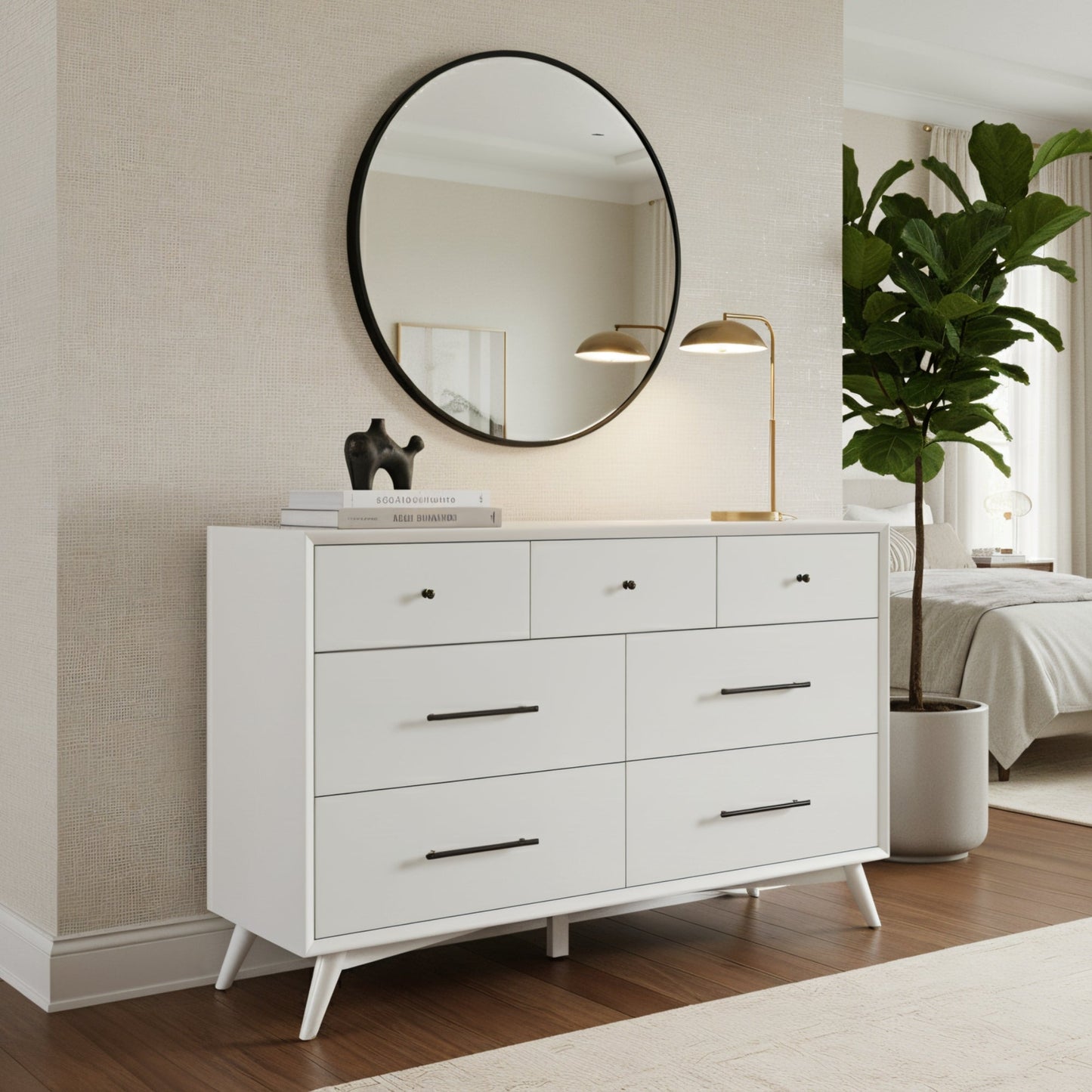 Alpine Furniture Flynn Mid Century Modern 7 Drawer Dresser White Alpine Furniture Flynn Mid Century Modern 7 Drawer Dresser White