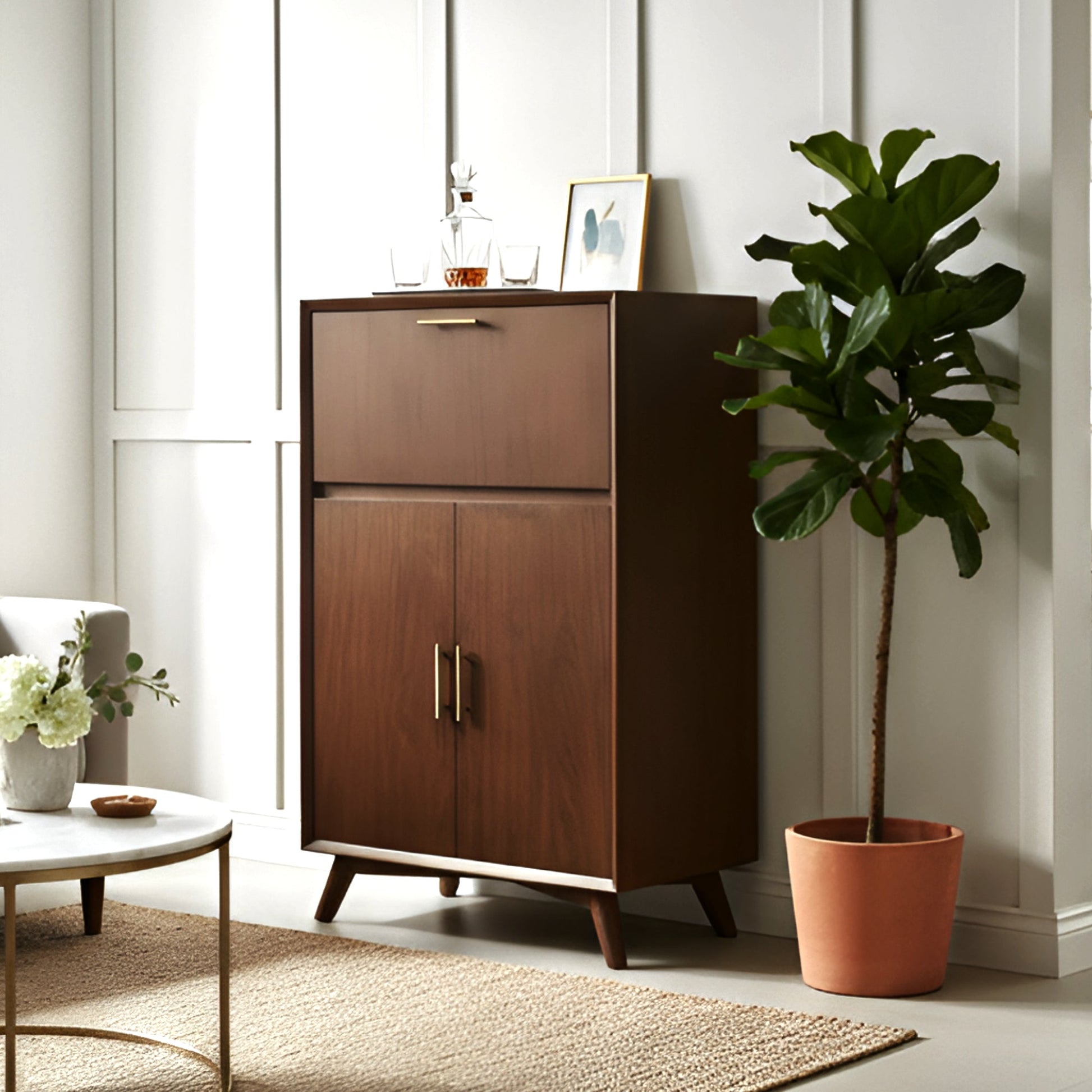 Flynn Large Bar Cabinet, Walnut - Alpine Furniture