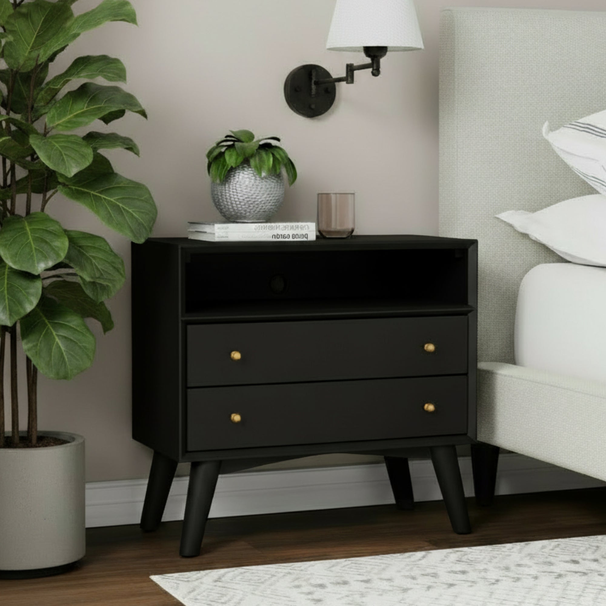 Flynn Large Nightstand, Black – Alpine Furniture