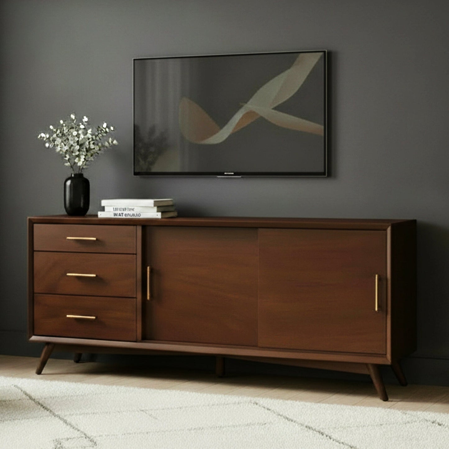 Flynn Large TV Console, Walnut - Alpine Furniture