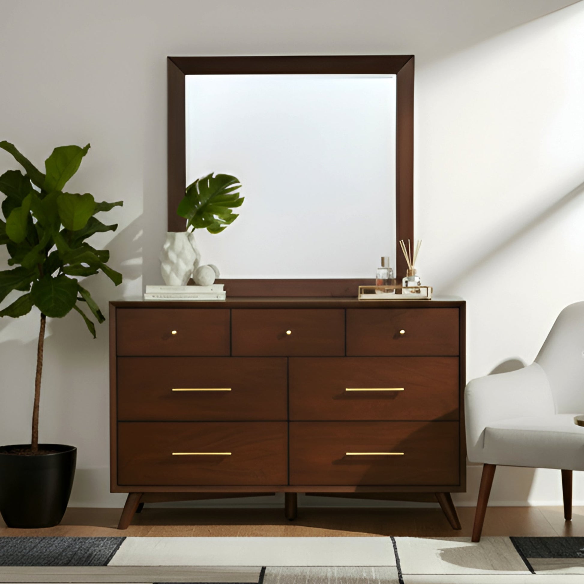 Flynn Mirror, Walnut - Alpine Furniture
