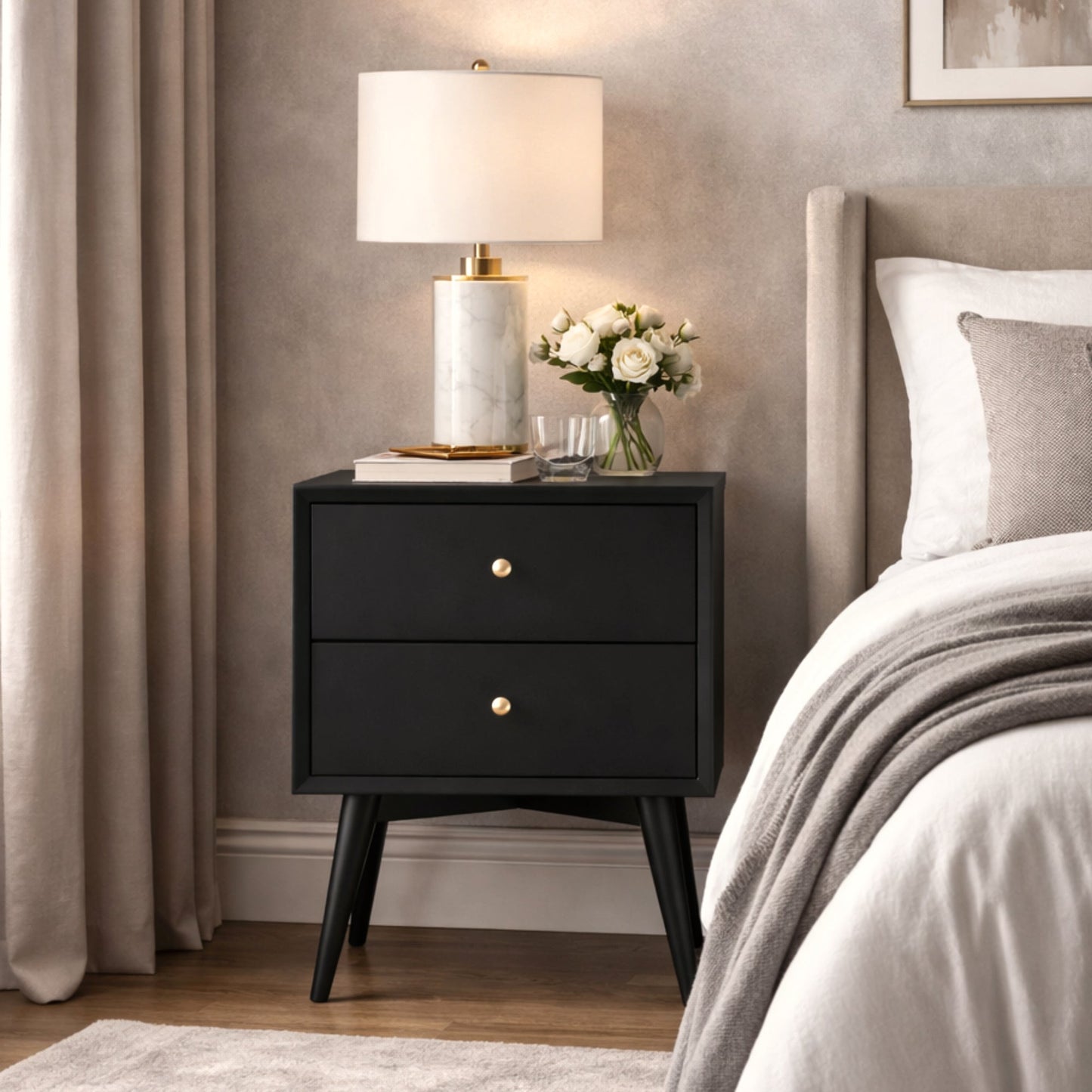 Flynn Nightstand, Black - Alpine Furniture