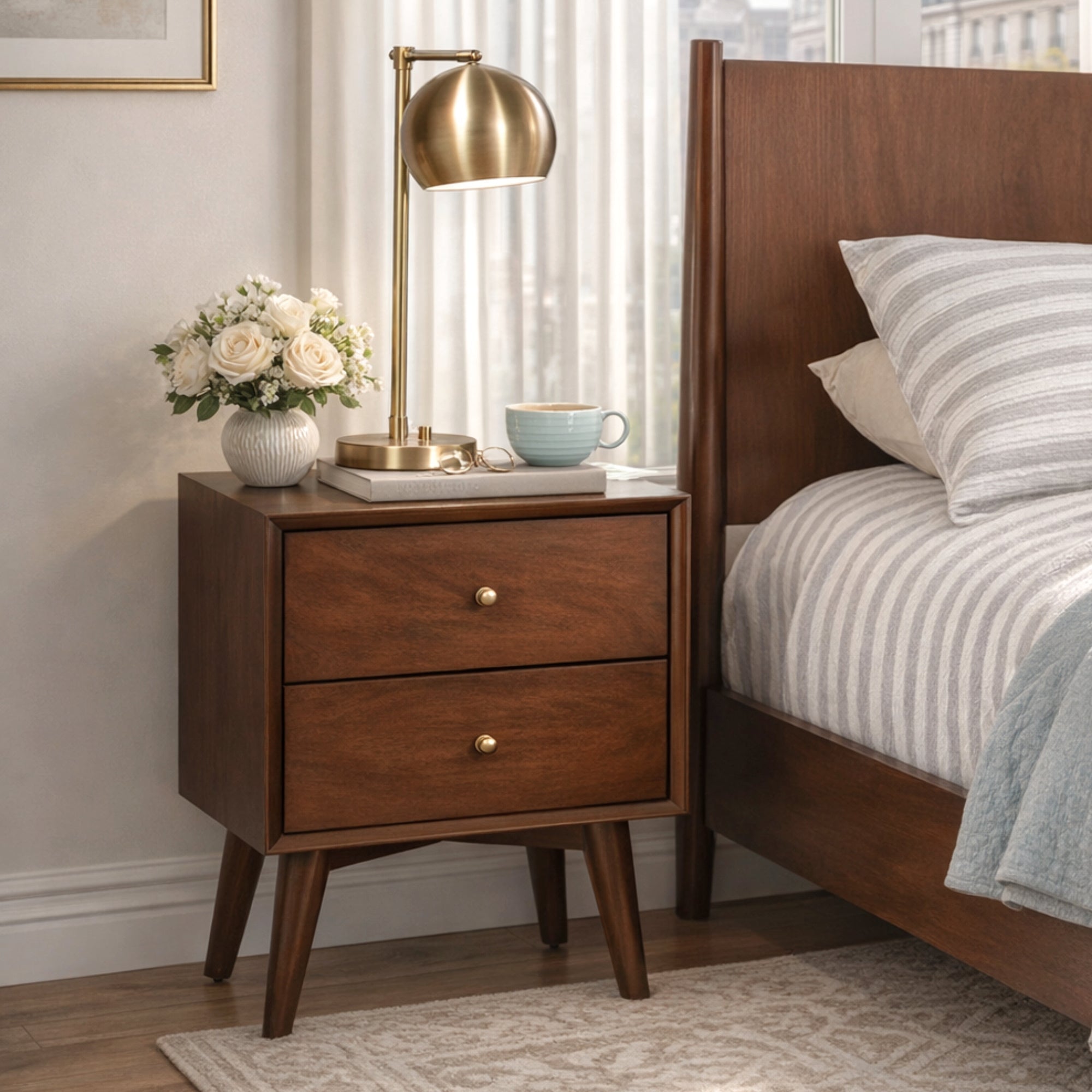 Flynn 2-Drawer Nightstand, Walnut | Alpine Furniture