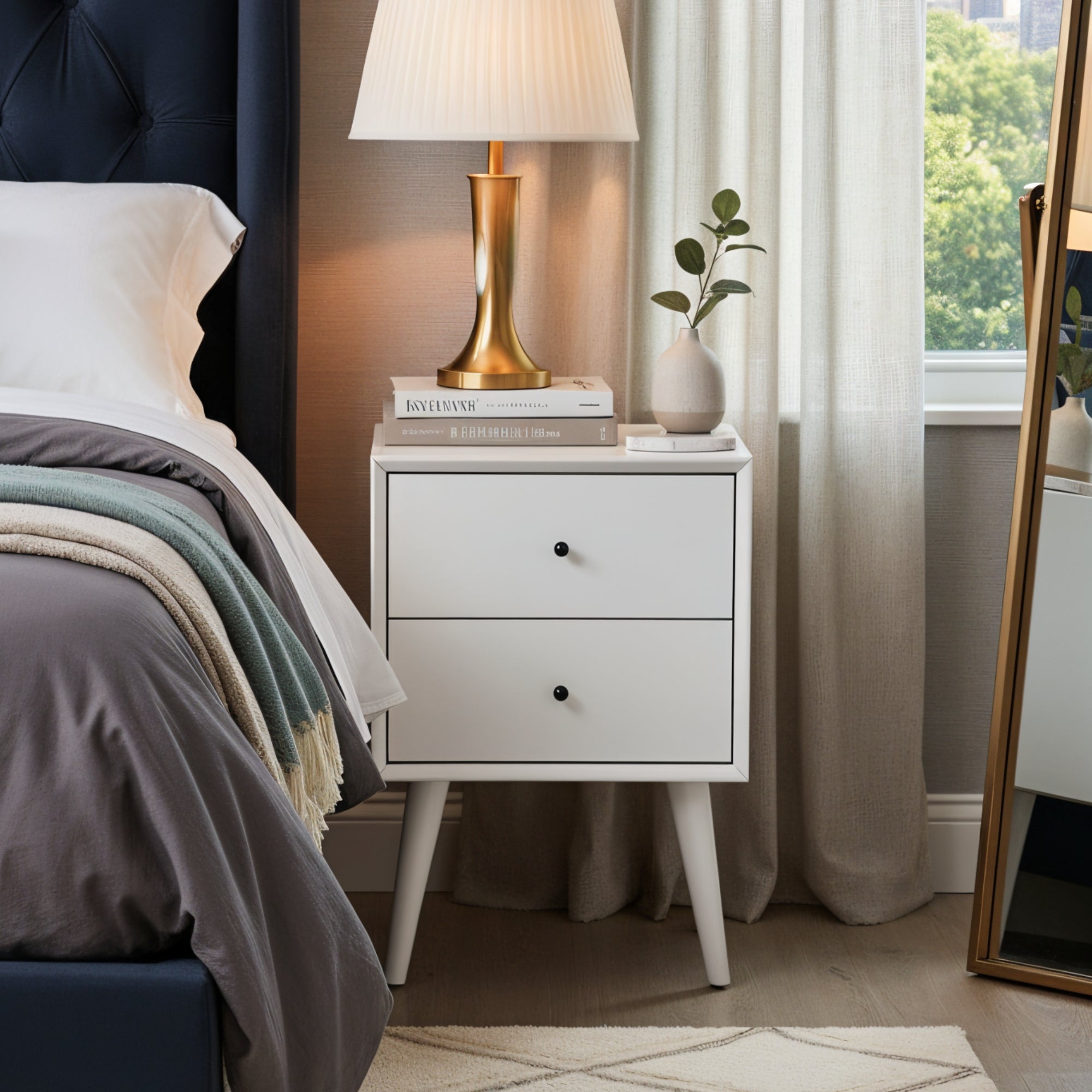 Flynn 2-Drawer Nightstand in White | Alpine Furniture