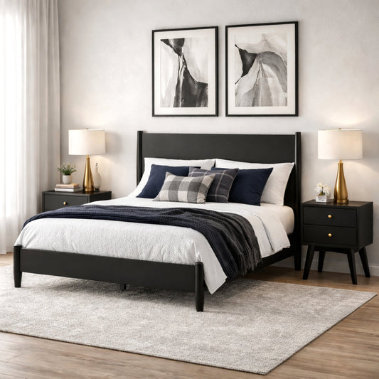 Flynn Panel Bed, Black - Alpine Furniture