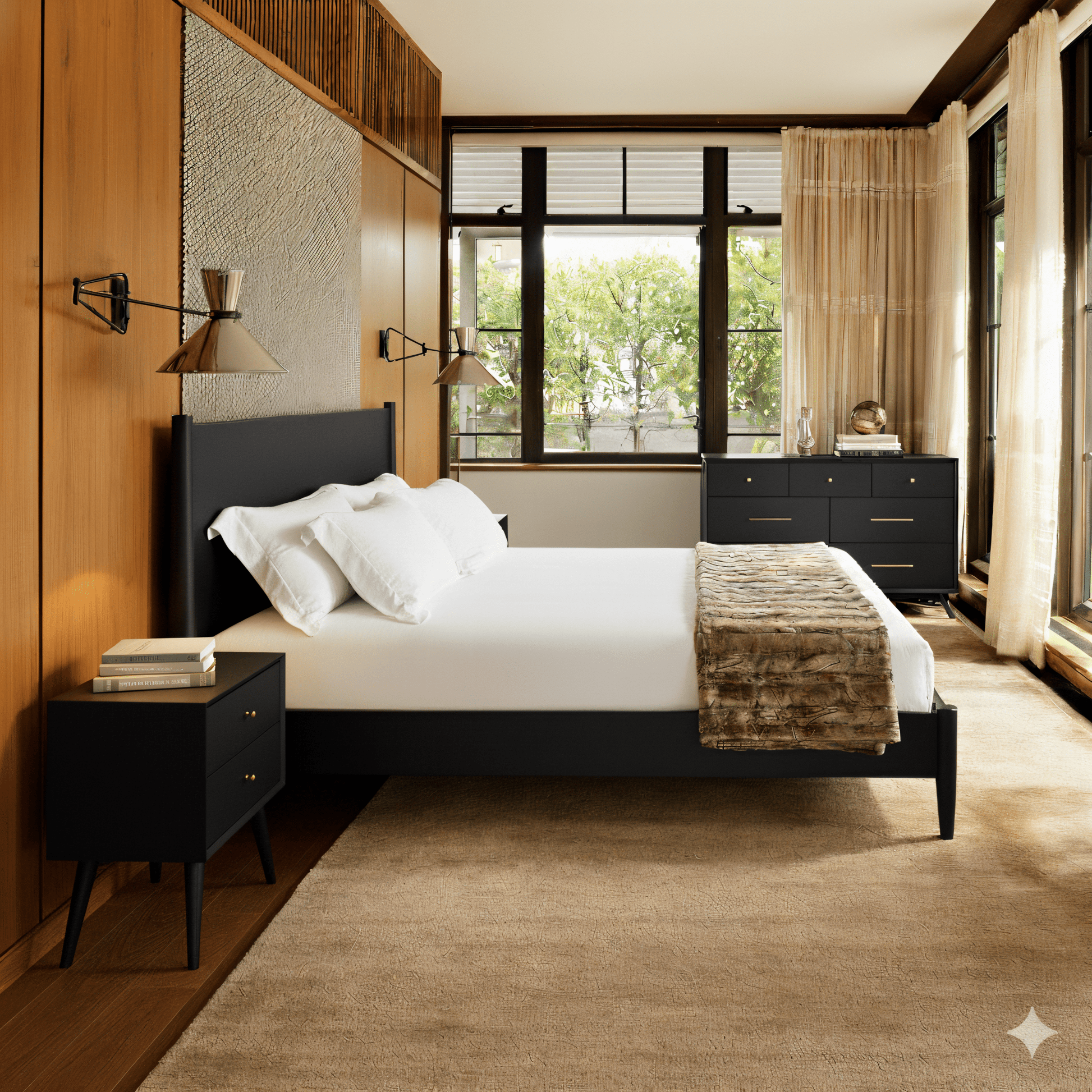 Flynn Panel Bed, Black - Alpine Furniture