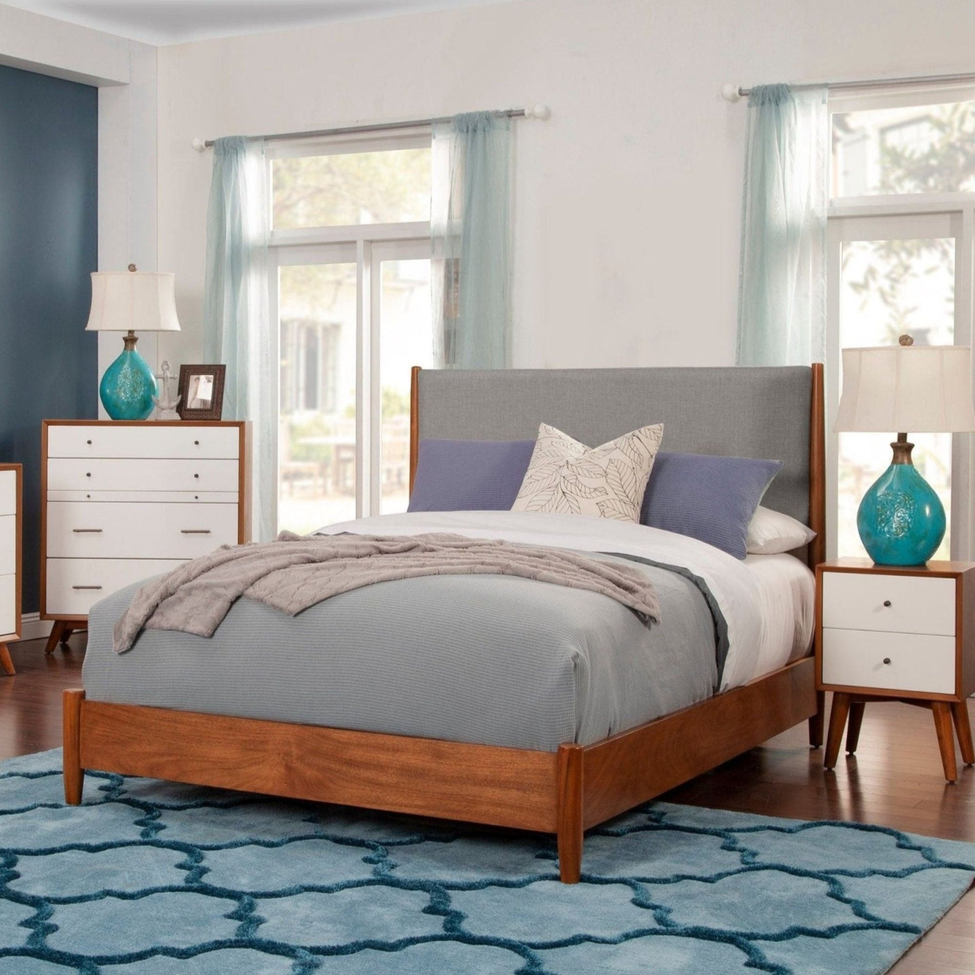 Flynn Panel Bed, Chestnut/Grey - Alpine Furniture
