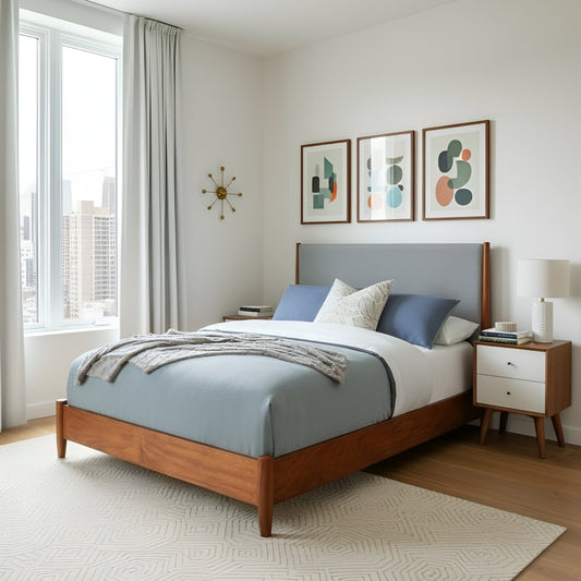 Flynn Panel Bed, Chestnut/Grey - Alpine Furniture