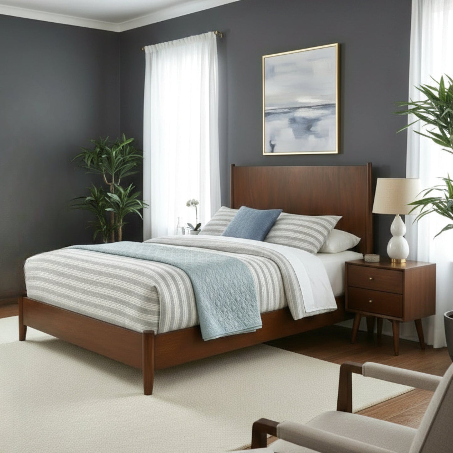 Flynn Panel Bed, Walnut - Alpine Furniture
