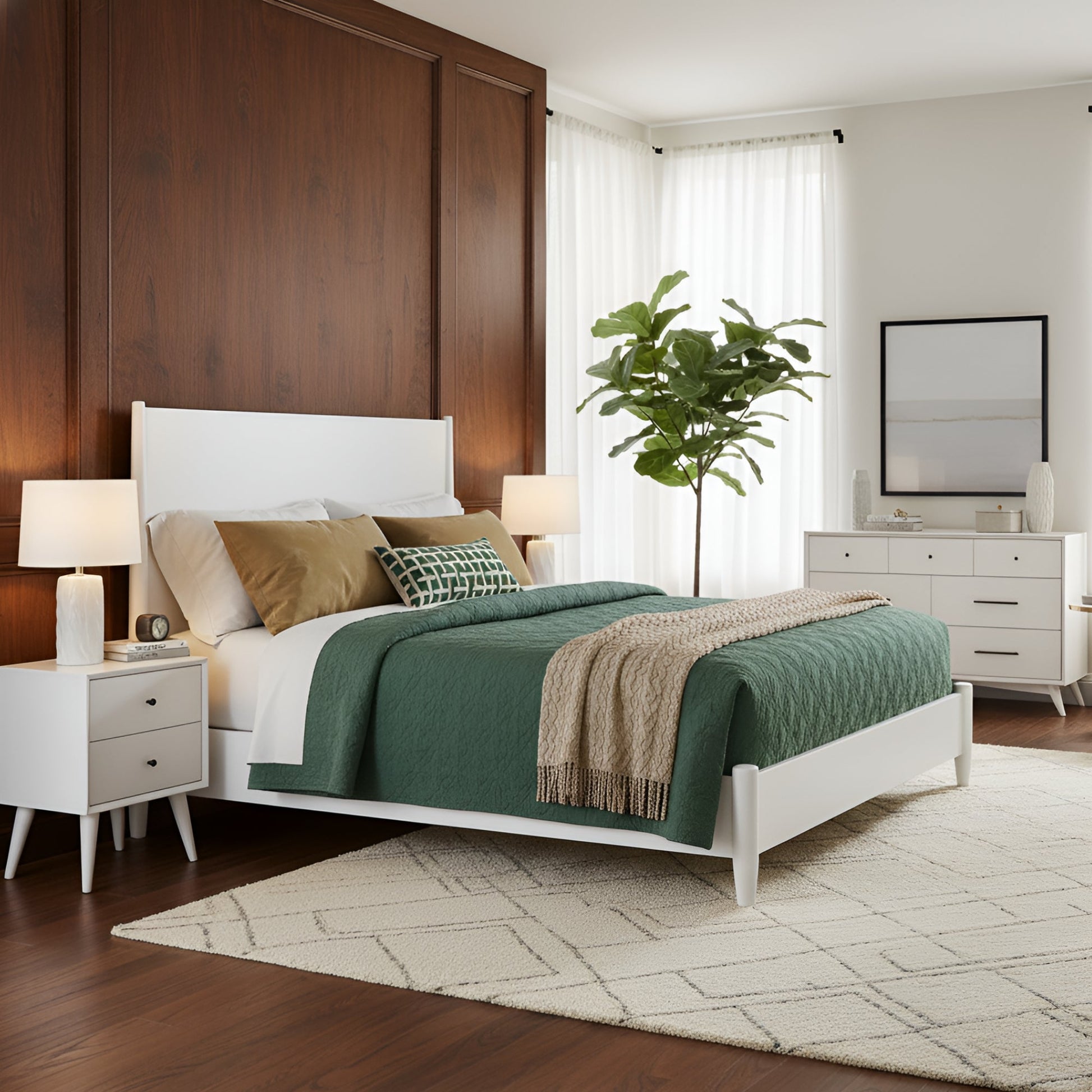 Flynn Panel Bed, White - Alpine Furniture