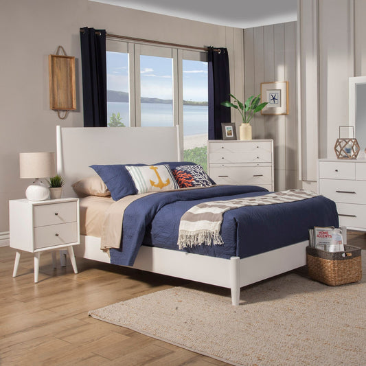 Flynn Panel Bed, White - Alpine Furniture