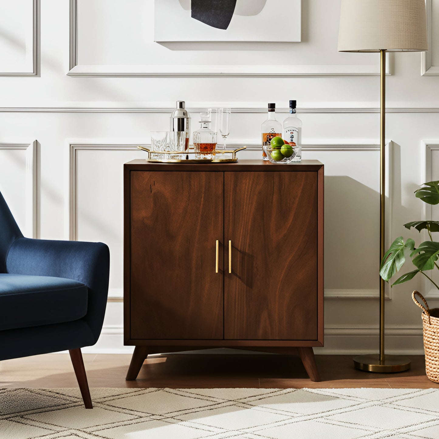 Flynn Small Bar Cabinet, Walnut - Alpine Furniture