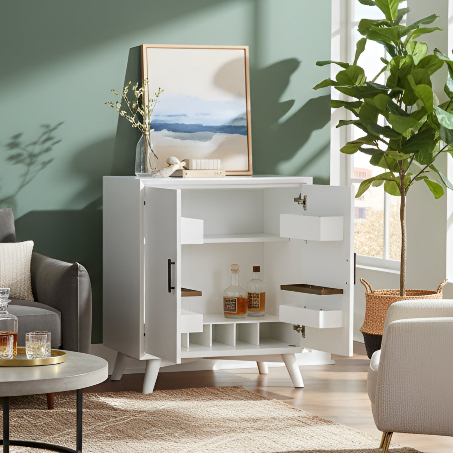 Flynn Small Bar Cabinet, White - Alpine Furniture