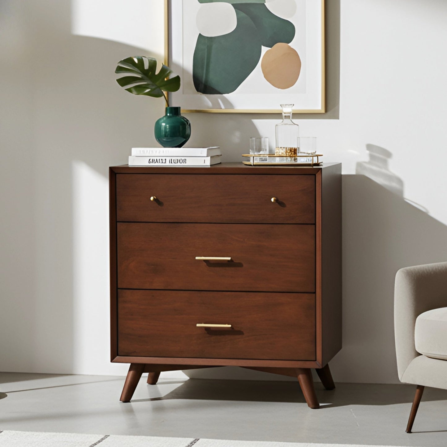 Flynn Small 5-Drawer Chest in Walnut | Alpine Furniture Flynn Small 5-Drawer Chest in Walnut | Alpine Furniture